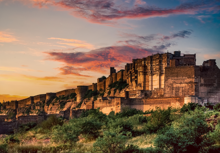 Mehrangarh Fort lit at dusk, Jodhpur